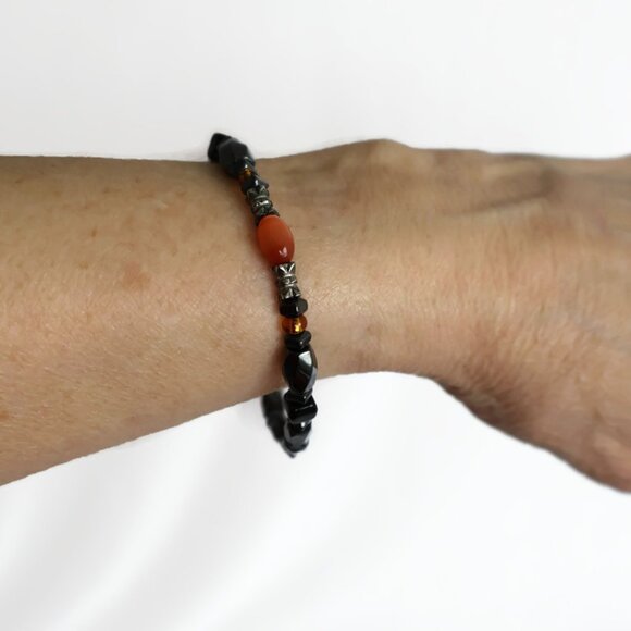 Magnetic Bracelet - Hermatite beads - orange bead - Picture 2 of 7